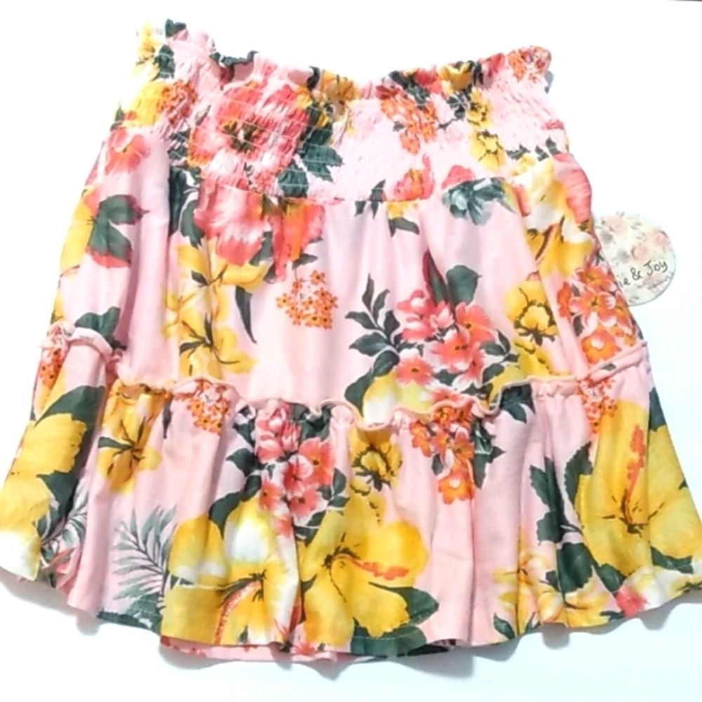 JOLIE & JOY GIRLS PINK FLORAL RUFFLE TIERED SKIRT SIZE XL  NWT